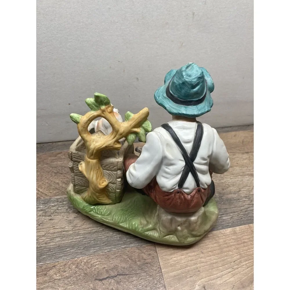 Vintage Norleans Japan Bisque Porcelain Old‎ Man & Dog Figurine - Missing Knife